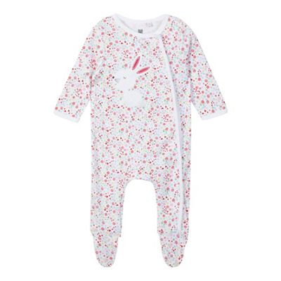 Baby girls' multi-coloured bunny applique sleepsuit